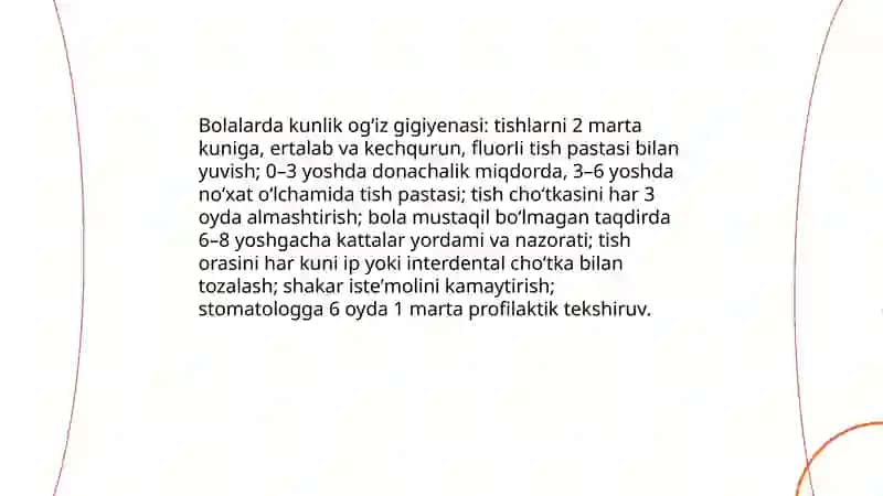 Bolalarda ogʻiz boʻshligʻi shilliq qavati kasalliklari profilaktikasi 3