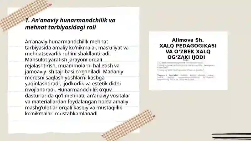 Xalq amaliy san'atining va xalq og'zaki ijodining mehnat tarbiyasida tutgan õrni 3