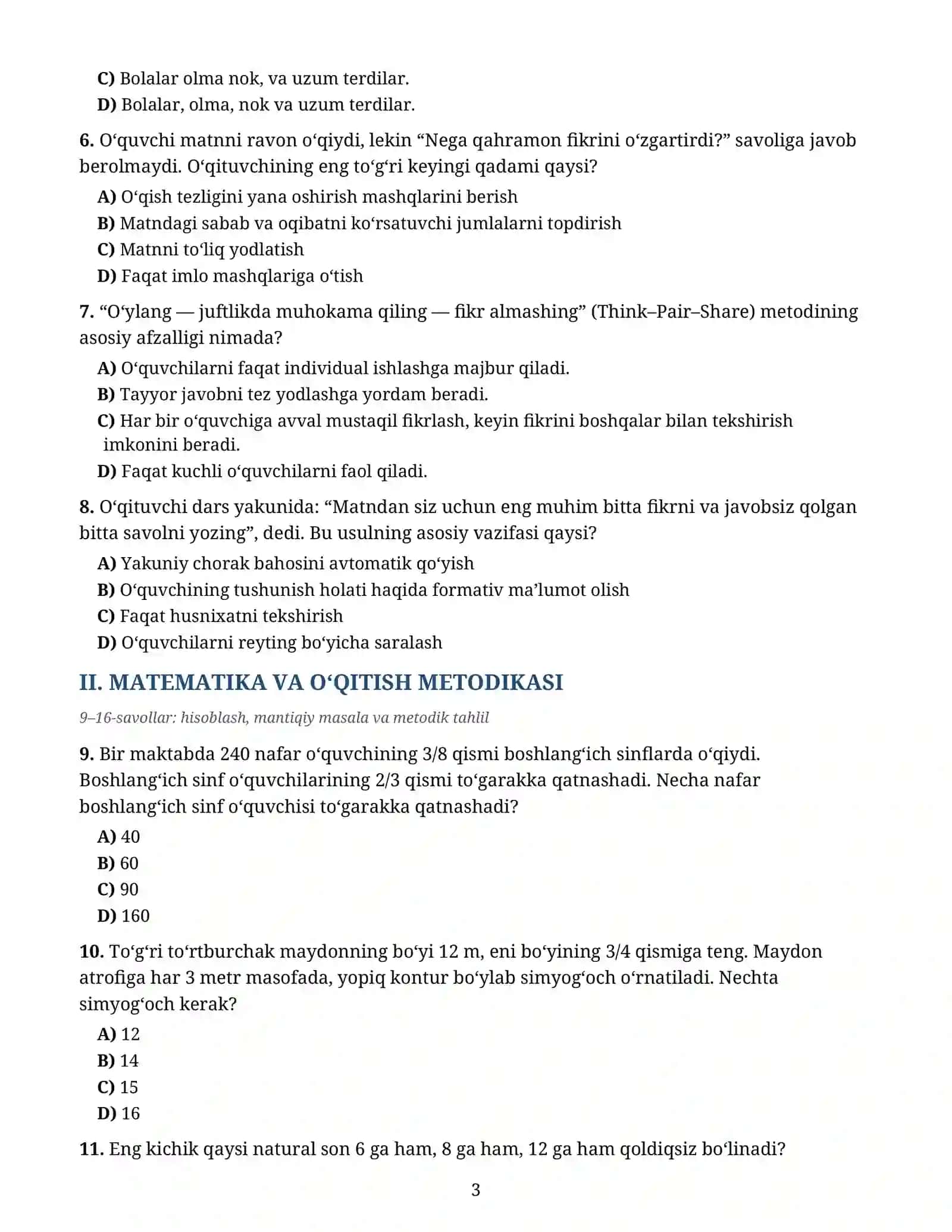 BOSHLANG‘ICH TA’LIM MILLIY SERTIFIKATI 3