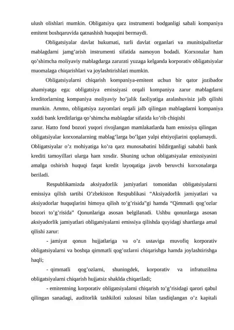 Obligatsiyalar va ularning bozordagi roli 3