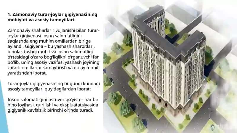 Zamonaviy turar-joylar va shaharlardagi yashash mavzelariga bo‘lgan umumiy gigiyenik talablar 3