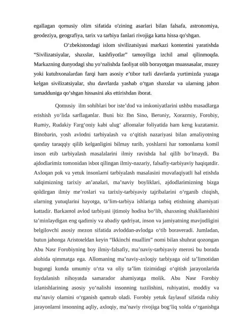 Sharq uygʻonish davrida pedagogik fikr taraqqiyoti (Al-Xorazmiy, al-Farobiy,Abu Rayhon Beruniy, Abu Ali ibn Sinoning tarbiyaga oid qarashlari 3