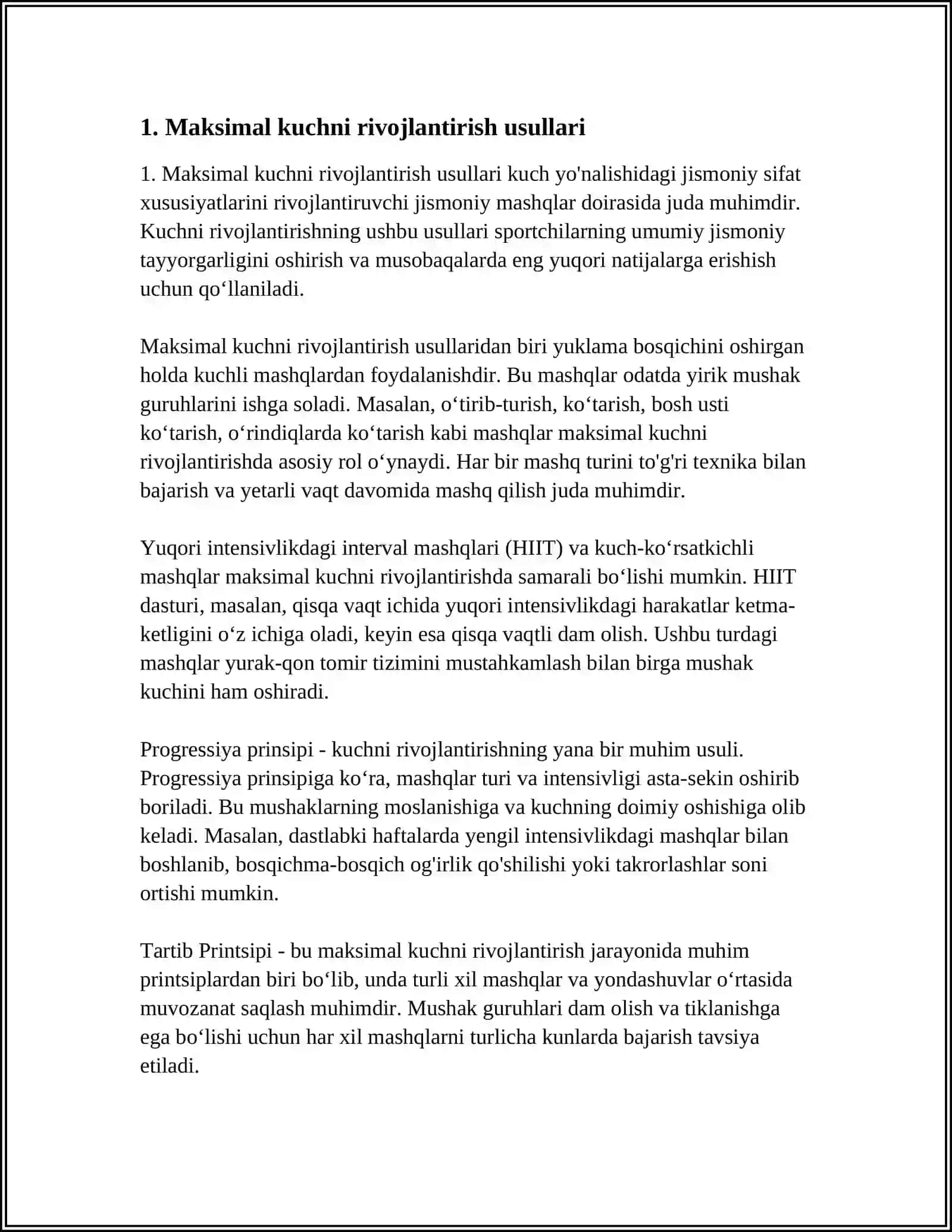 Maksimal kuchni rivojlantirish usullari 3