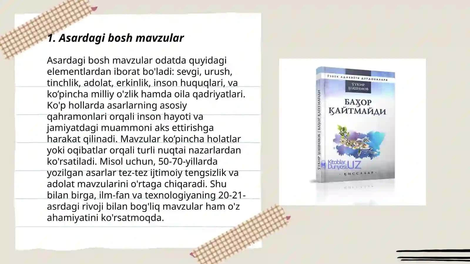 Õtkir Hoshimovning,,Bahor qaytmaydi " asari 3