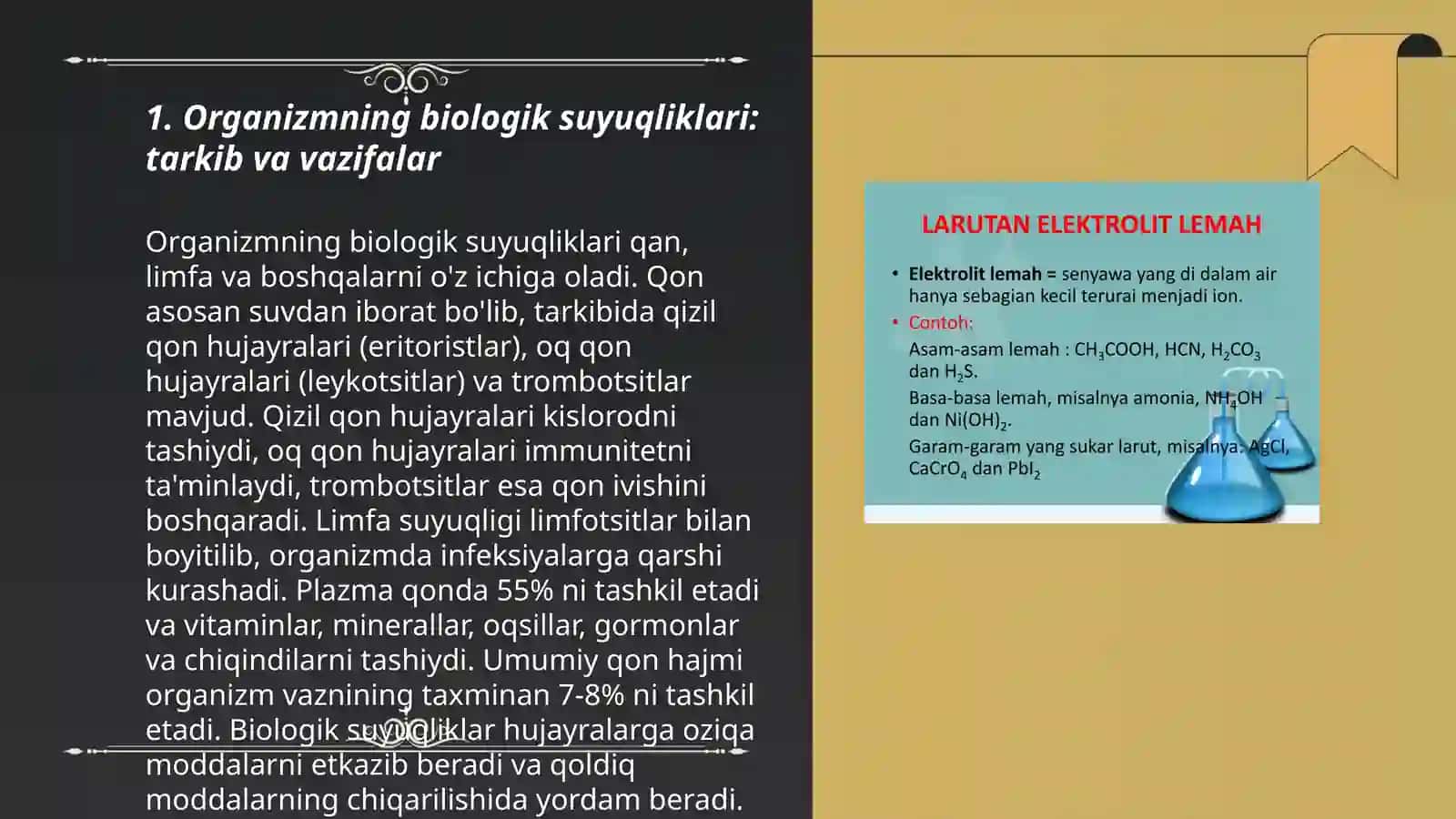 Organizmning biologik suyuqliklari elektrolit va noelektrolit eritmalar sifatida 3