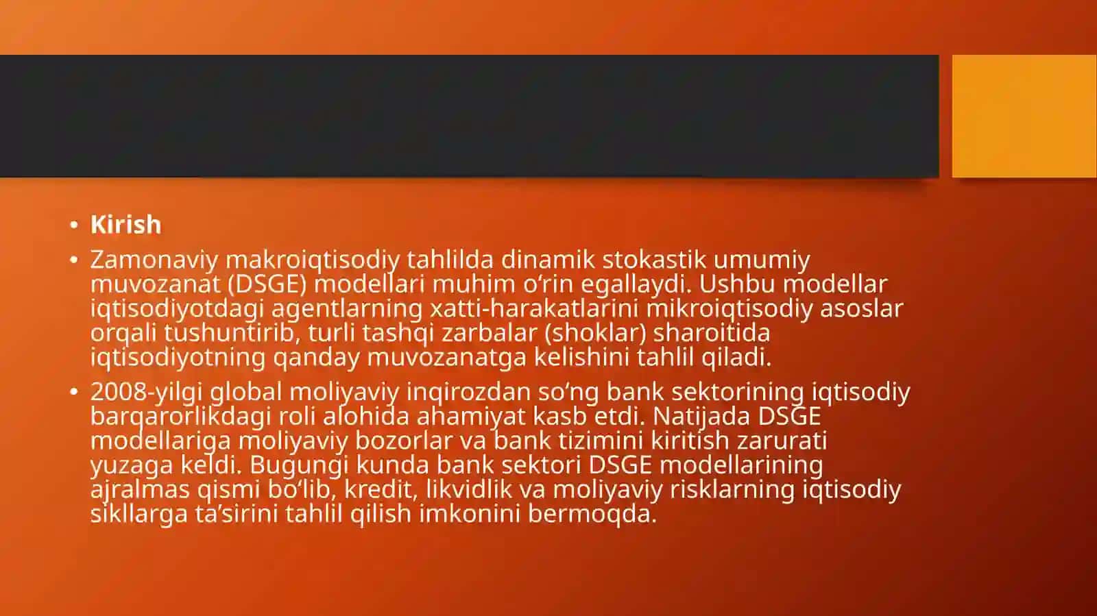 Bank soxasidagi DSGE modellari 3