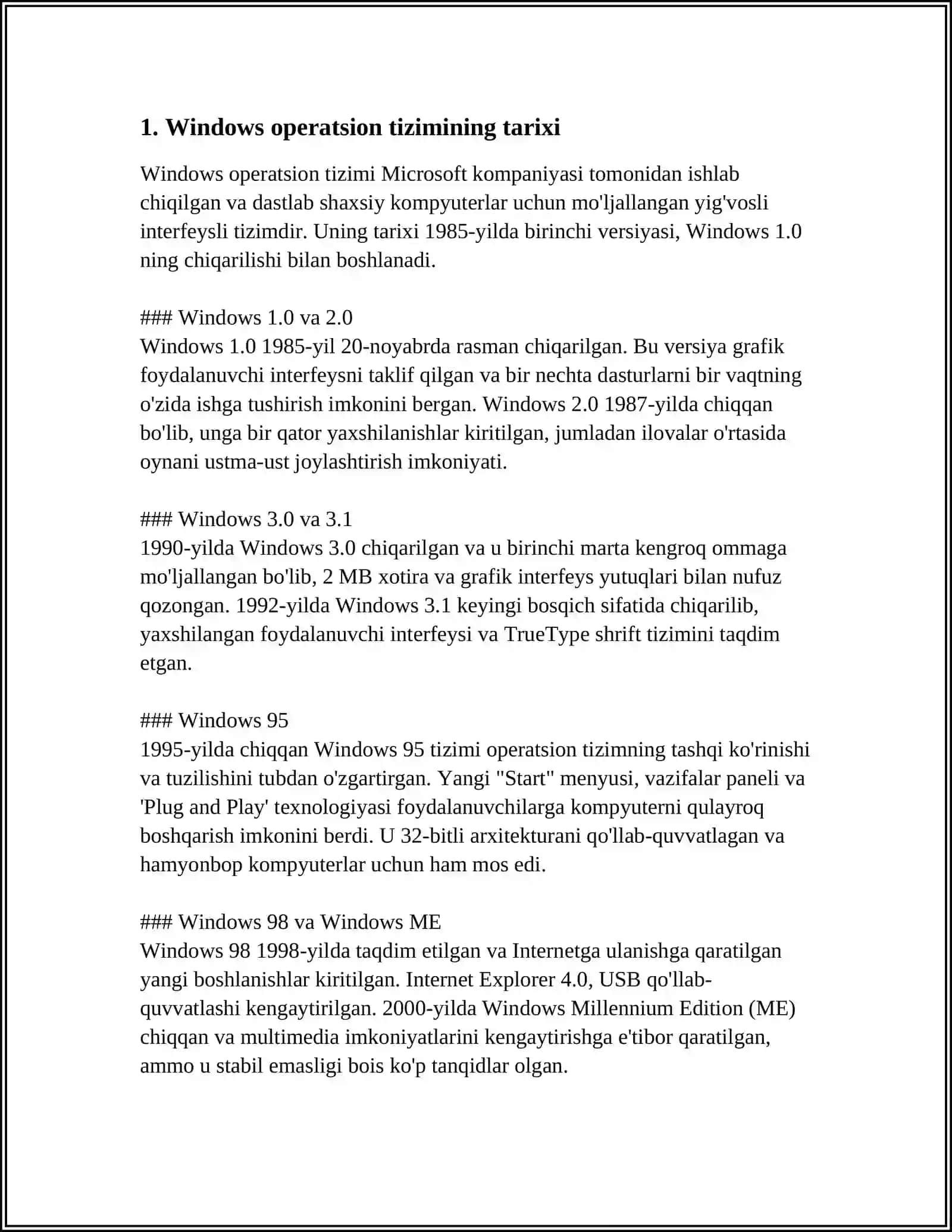 WINDOWS OPERATSION TIZIMINING UMUMIY TASNIFI 3
