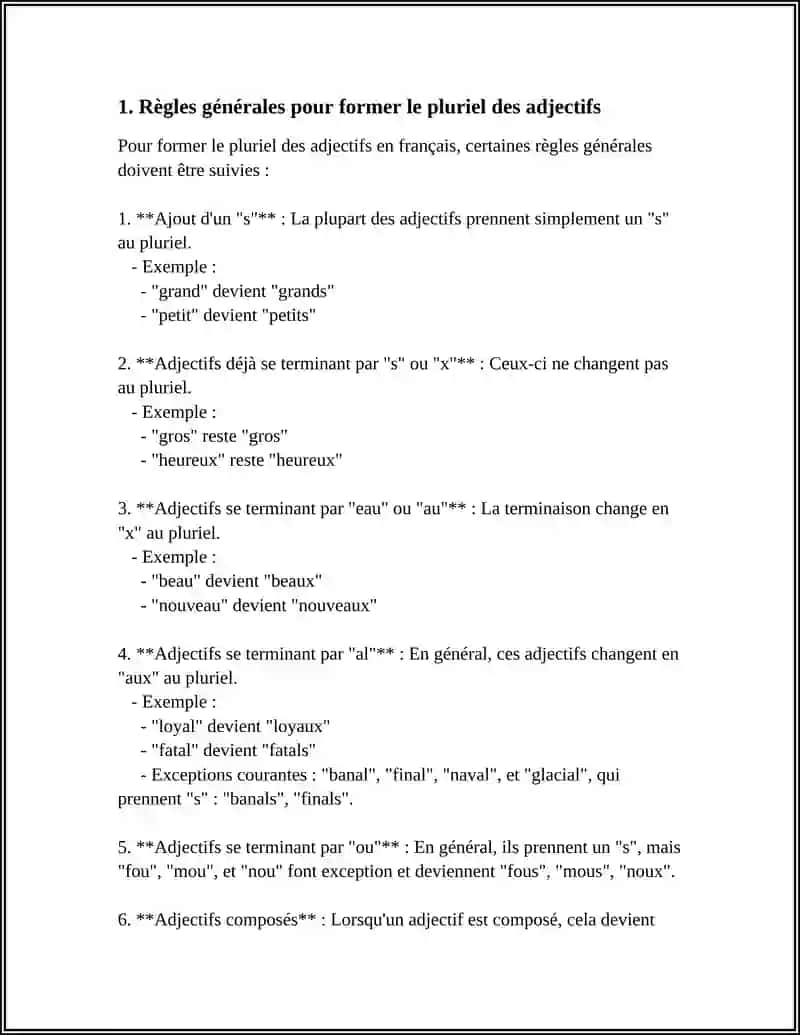 LA FORMATION DU PLURIEL DES ADJECTIFS EN FRANÇAIS 3
