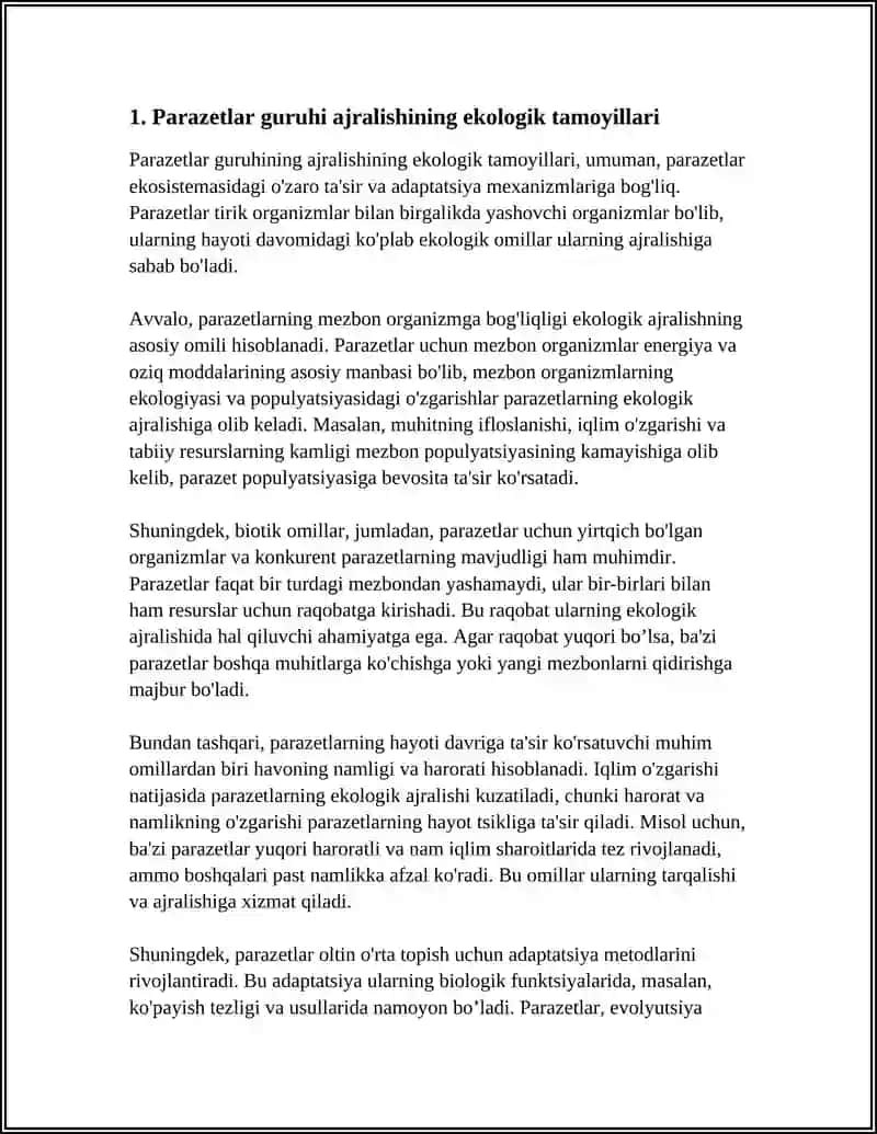 PARAZETLAR GURUHI AJRALISHINING EKALOGIK ASOSLARI 3