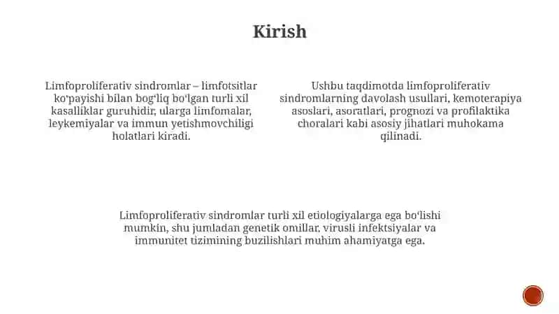 LIMFOPROLIFERATIV SINDROMDavolash,asoratlarKimyoterapiyaasoslari 3