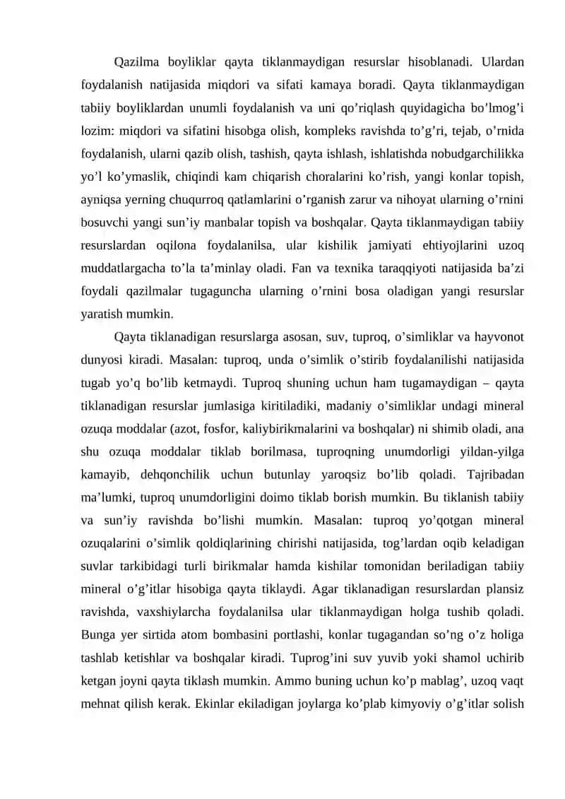 Tabiiy resurslar va ulardan foydalanish 3