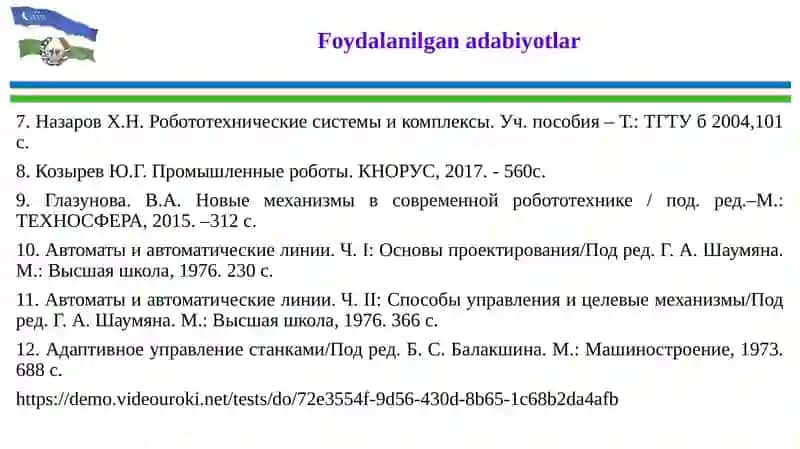 Mobil robotlar, moslashuvchan va intellektual robototexnik tizimlar 3