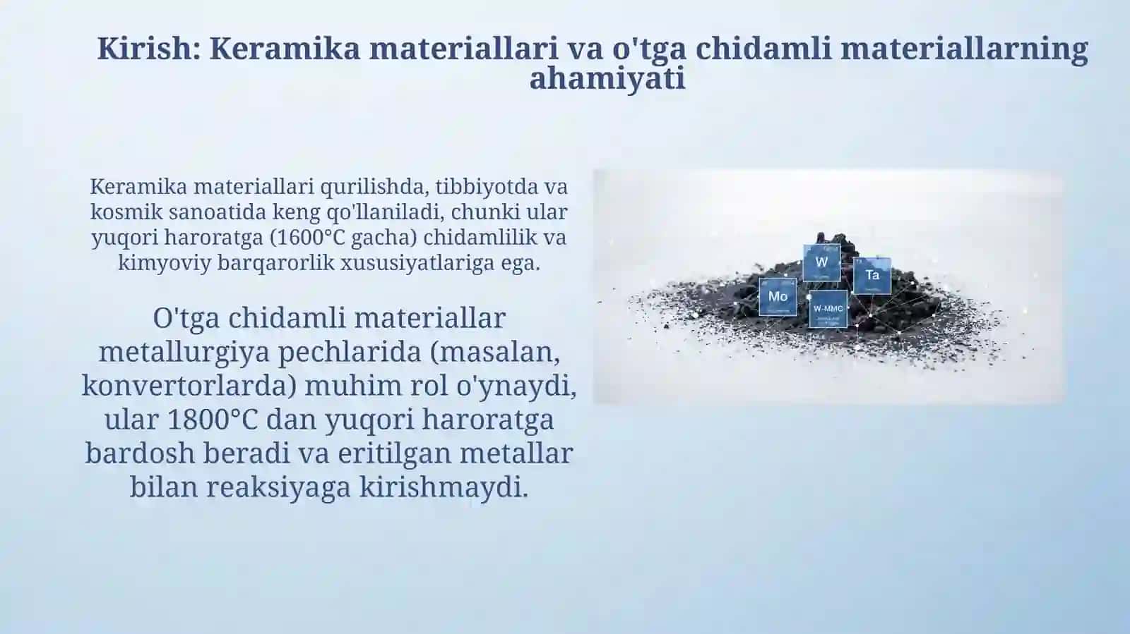 Keramik materiallar ishlab chiqarish texnologiyasi. Olovbardosh materiallar 3