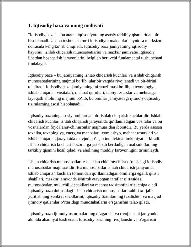 Mustaqil ish: IQTISODIY BAZIS TUSHUNCHALAR 3