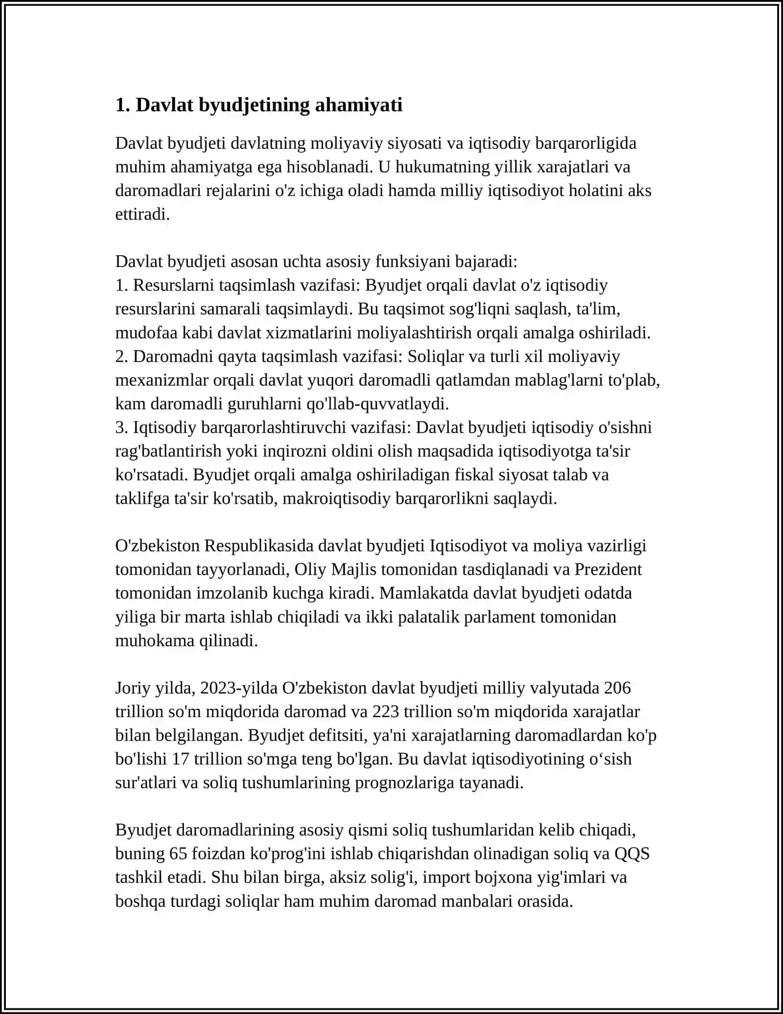 DAVLAT BYUDJETI, SOLIQLAR VA DAVLAT QARZI 3