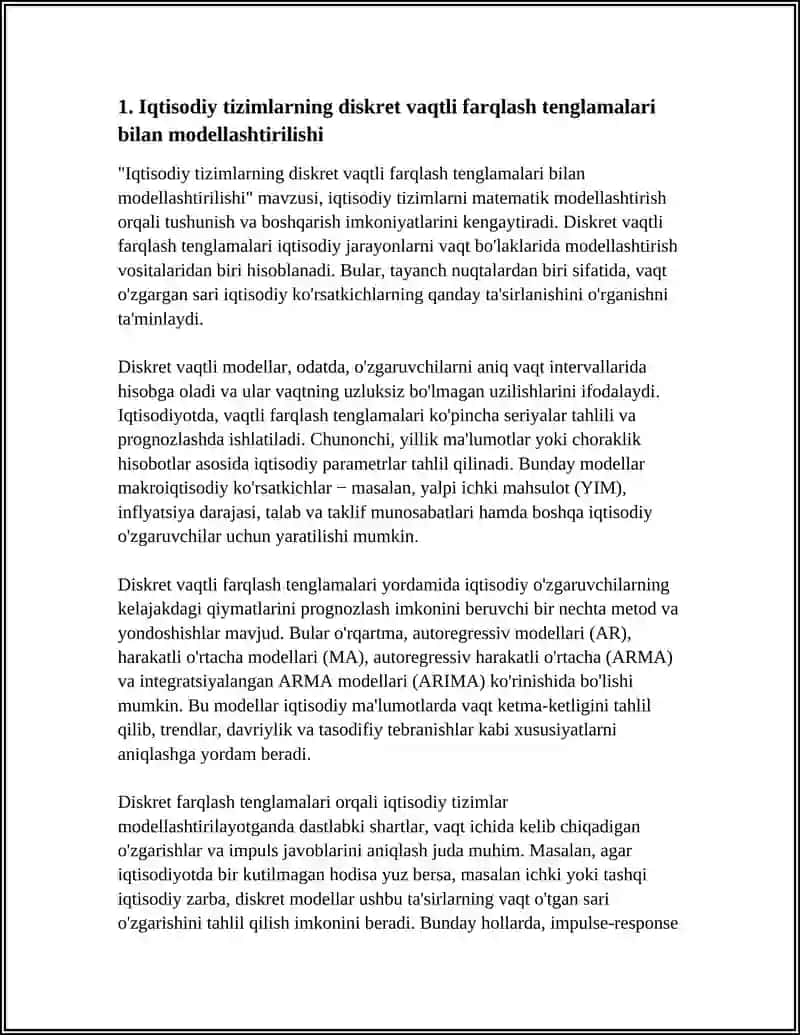 SOHADAGI IQTISODIY TIZIMLARNI IFODALOVCHI MUJANDOSLIK MASALALARINI YECHISH 3