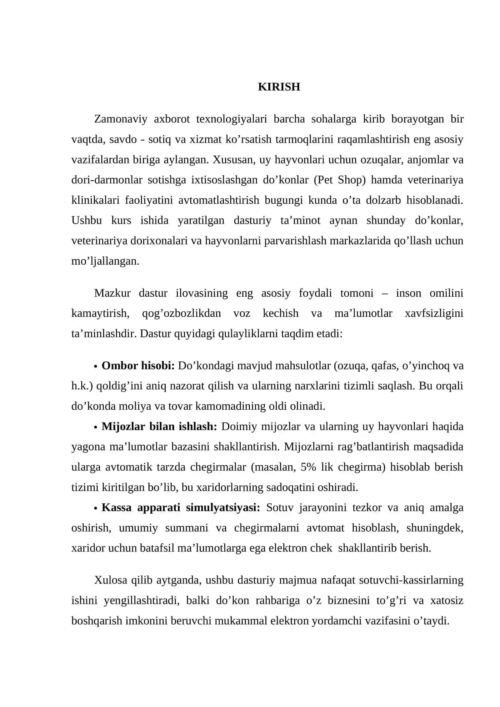 Visual studio muhitida dasturlash | kurs ishi - UY HAYVONLARI DO’KONI MAHSULOTLARI VA MIJOZLAR HISOBI DASTUR ILOVASINI YARATISH 3