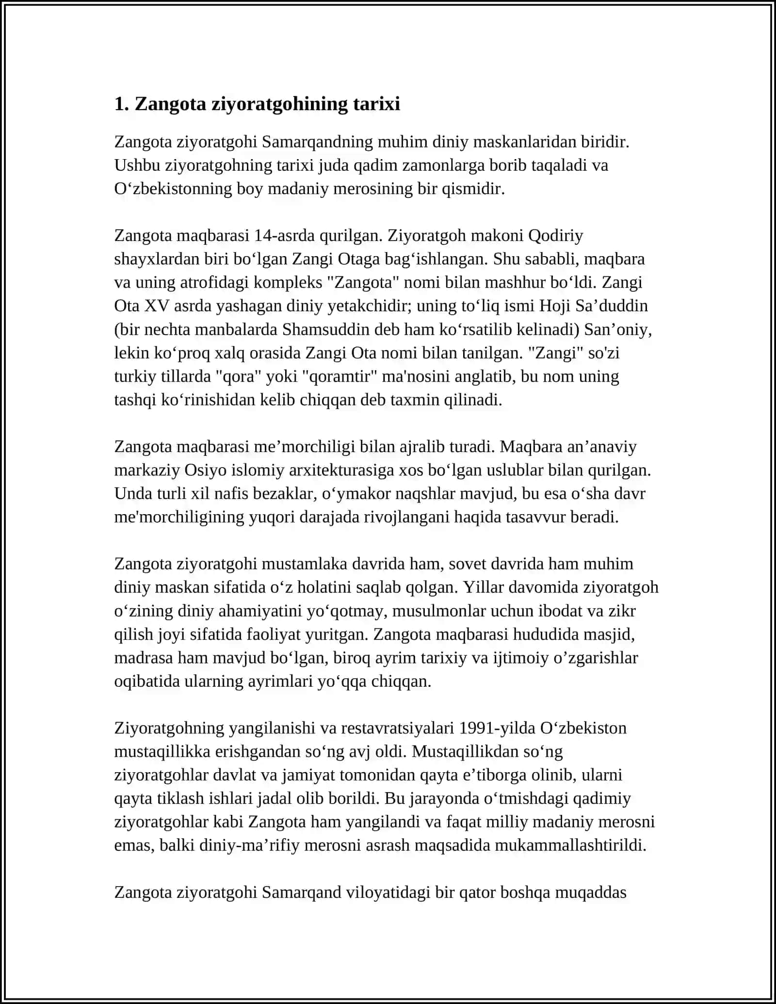 MUSTAQIL ISH Mavzu: ZANGOTA ZIYORATGOHI 3