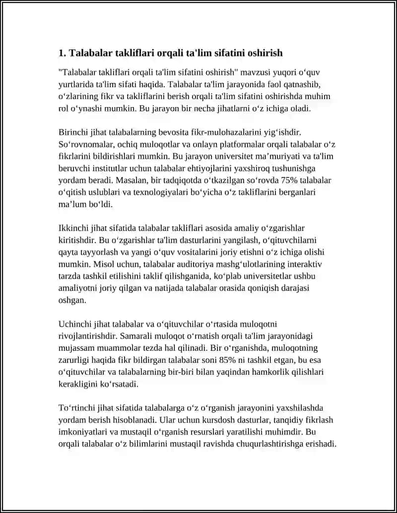Talabalar takliflari orqali ta'lim sifatini oshirish 3