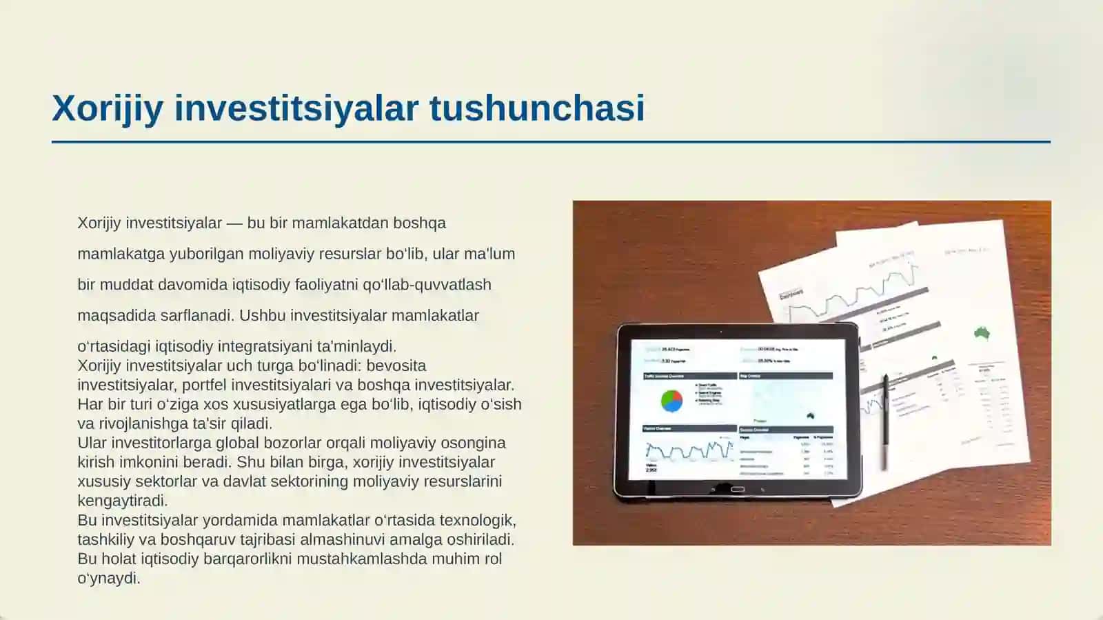 XORIJIY INVESTITSIYALAR VA ULARNING GLOBAL MOLIYA TIZIMIDAGI ROLI 3
