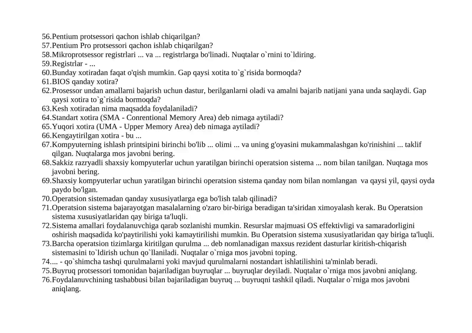 KOMPYUTER TA’MINOTI FANIDAN ORALIQ NAZORAT TESTI SAVOLLARI 3