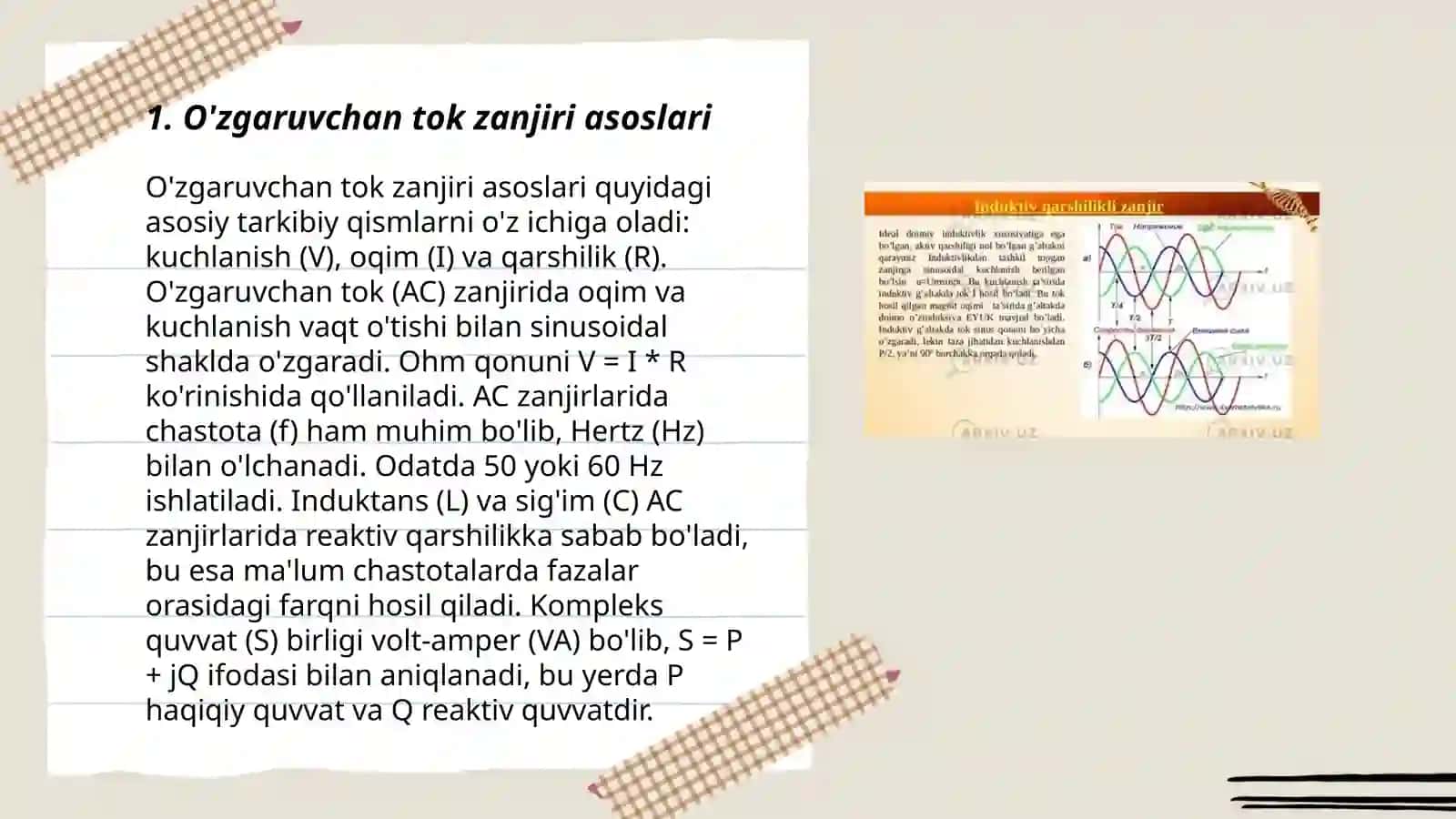 O'zgaruvchan tok zanjirida aktiv va reaktiv qarshiliklar 3