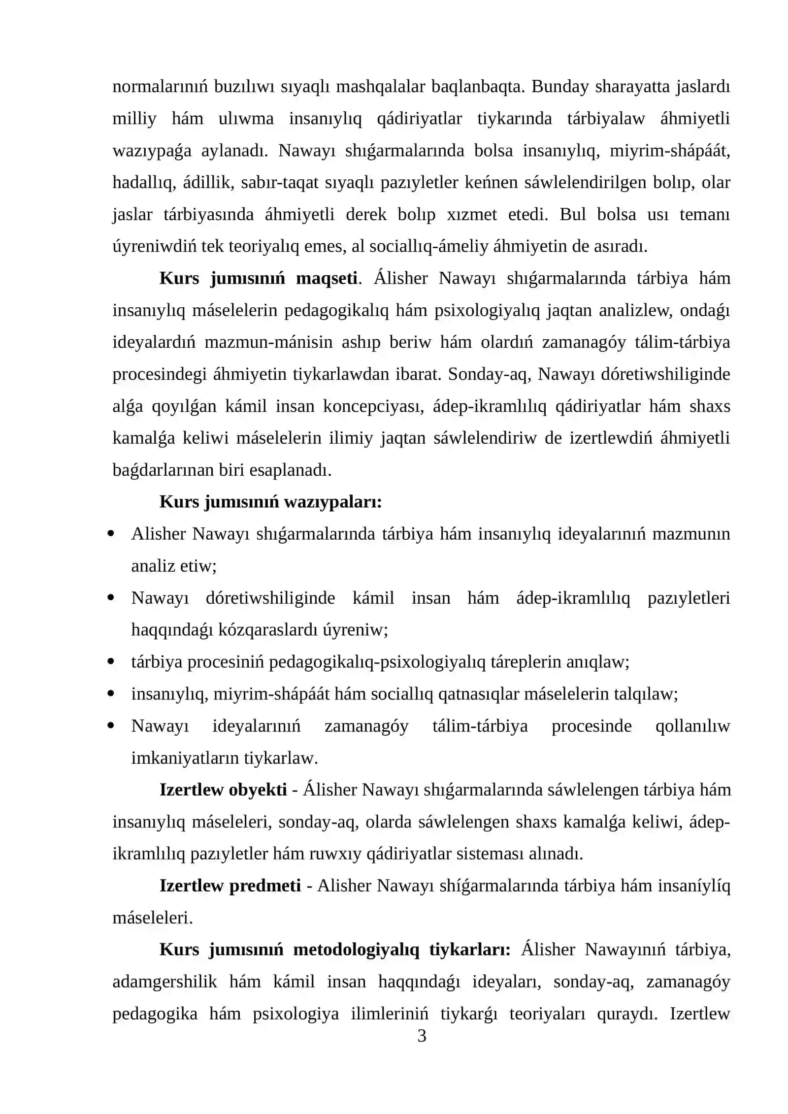 ALISHER NAWAYI SHIǴARMALARINDA TÁRBIYA HÁM INSANIYLIQ MÁSELELERINIŃ TEORIYALIQ TIYKARLARI 3