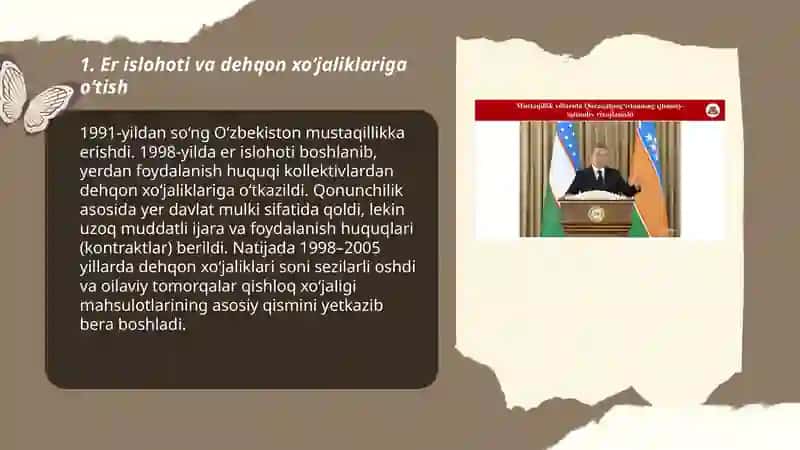 Mustaqillik yillarida O‘zbekistonda qishloq xo‘jaligi va sanoat sohasidagi o‘zgarishlar 3