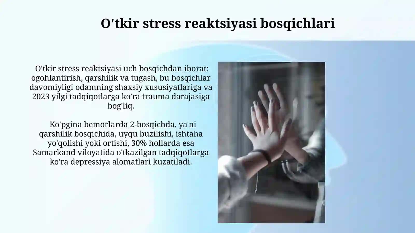 Jarohatga nisbatan psixosomatik reaksiya, uning asosiy bosqichlari 3