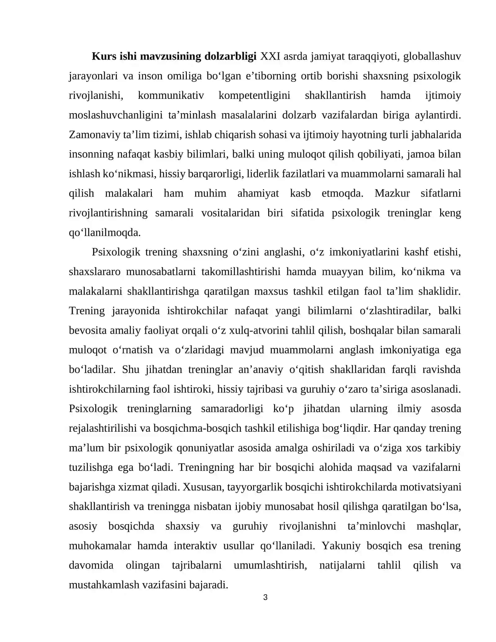 Trening oʻtkazish bosqichlari va ularning psixologik mazmuni 3
