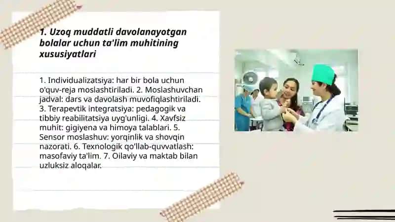 Tibbiyot Muassasalarida Uzoq Muddatli Davolanayotgan Bolalar Uchun Talim Muhiti va Pedagogik Qollab 3