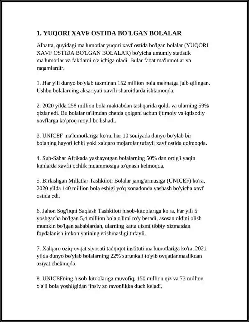 YUQORI XAVF OSTIDA BO'LGAN BOLALAR va MUHOJIRLAR VA QOCHQINLAR 3