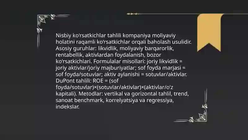 Moliyaviy va boshqaruv tahlilning metodi va unda qoʻllaniladigan usullar 3
