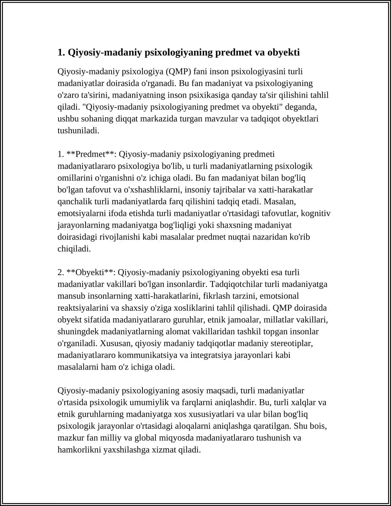 QIYOSIY-MADANIY PSIXOLOGIYA FANINING PREDMETIVA OB’YEKTI 3