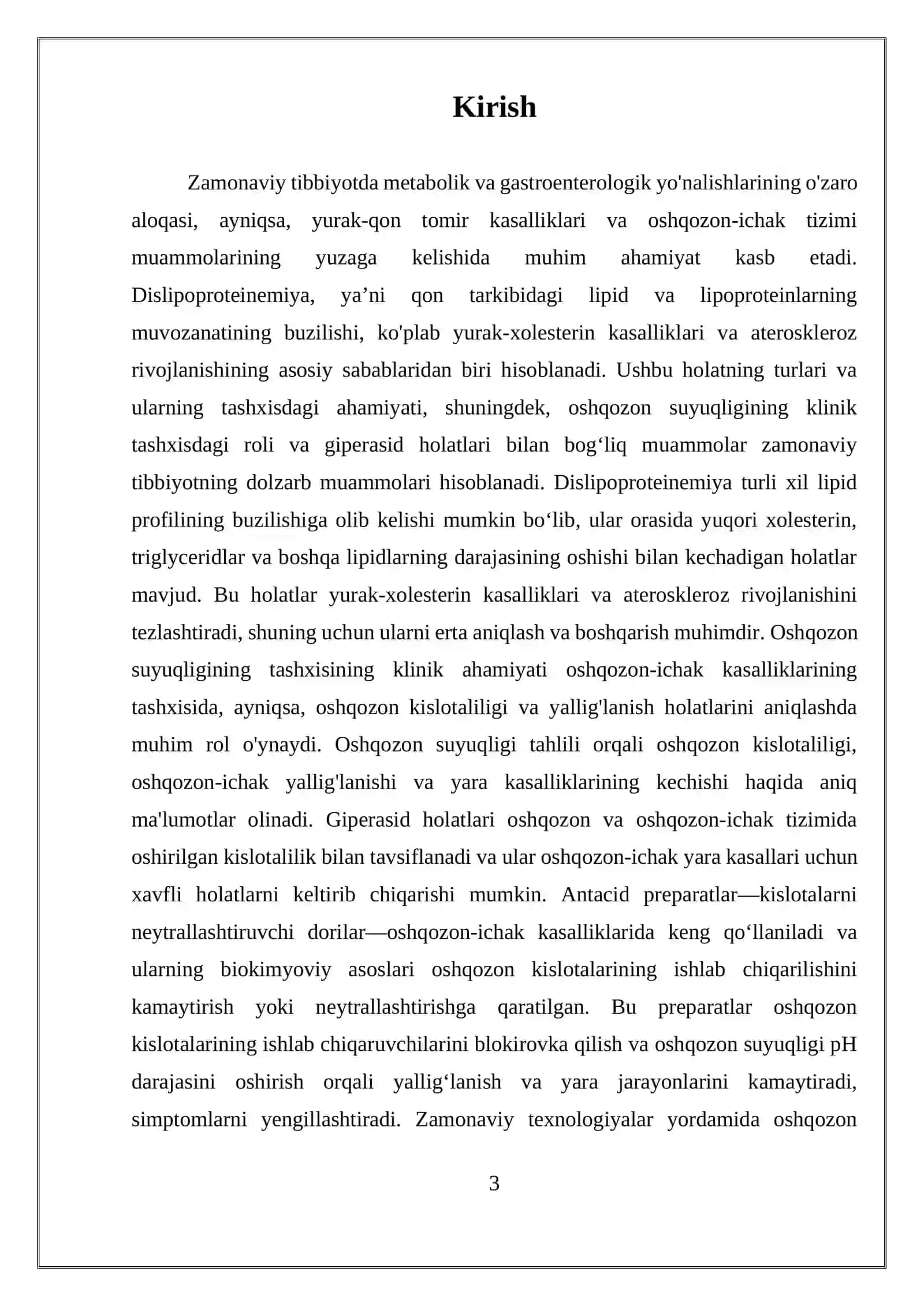Dislipoproteinemiya Turlari. Oshqozon Suyuqligita shxisining Klinik Ahamiyati. Giperasid Holatlar Va Oshqozon-Ichak Yara Kasalliklarida Antacid Preparatlarni Qo'llashning Biokimyoviy Asoslari 3