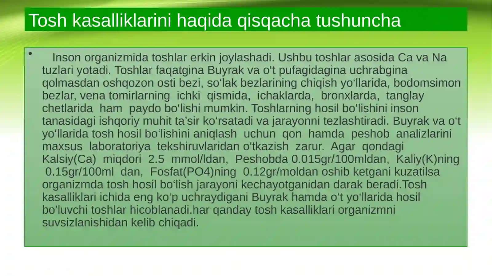 Tosh kasalliklarining kimyoviy asoslari 3