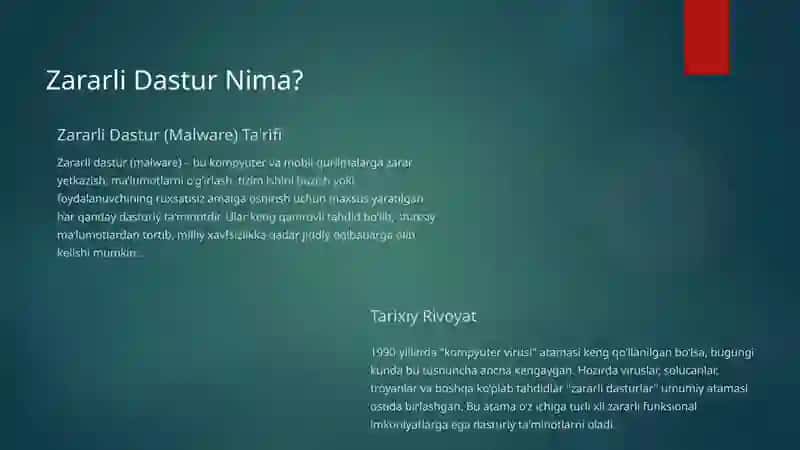 Zararli dasturiy vositalar klassifikatsiyasi va himoya usullari 3