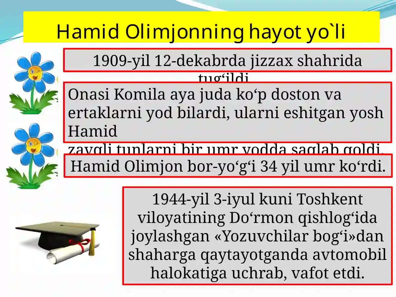 5-sinf Adabiyot Hamid Olimjon hayoti va ijodi. Oygul bilan Baxtiyor taqdimot 3