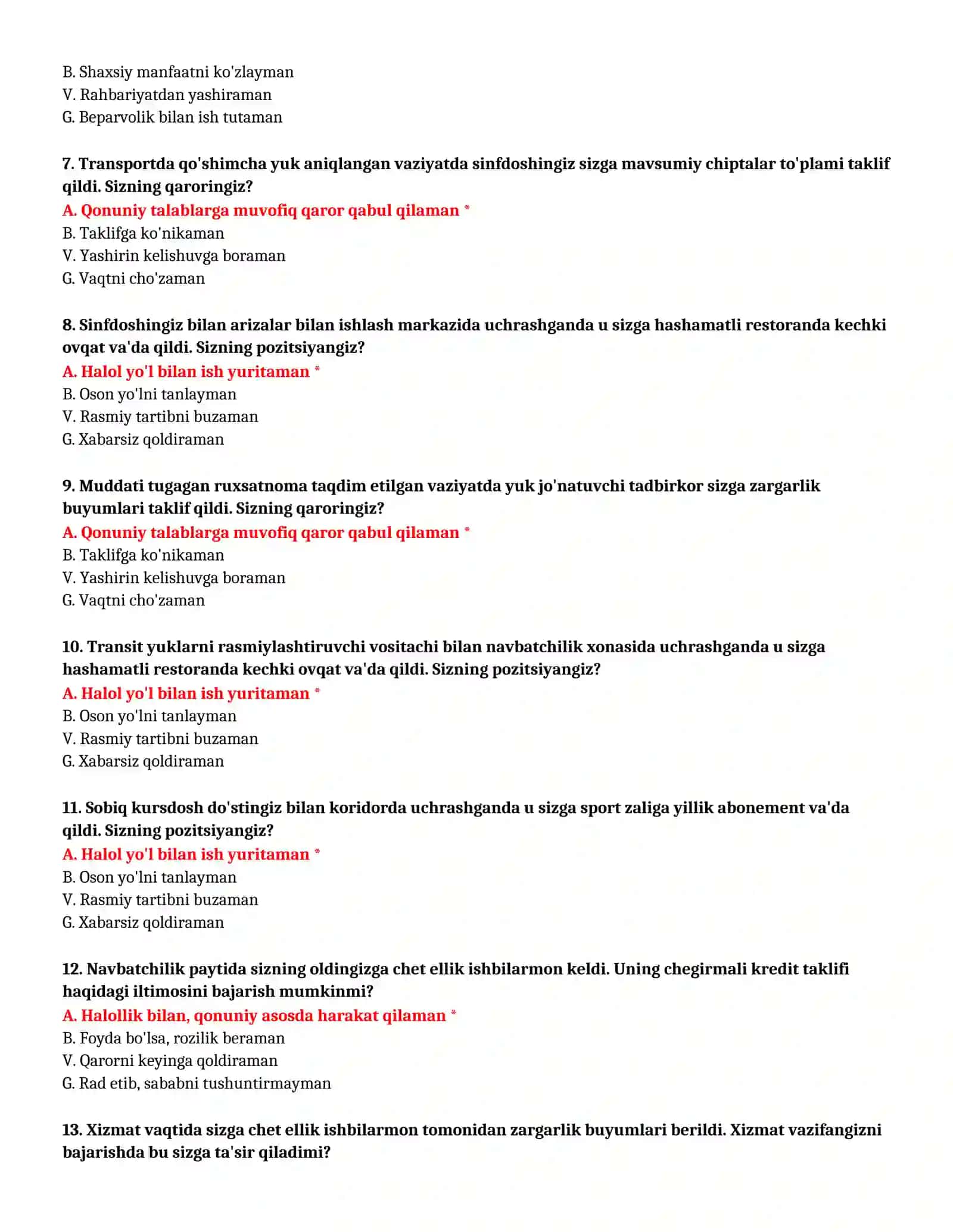 BOJXONA AKADEMIYASI - TEST SAVOLLARI (№ 91) 3