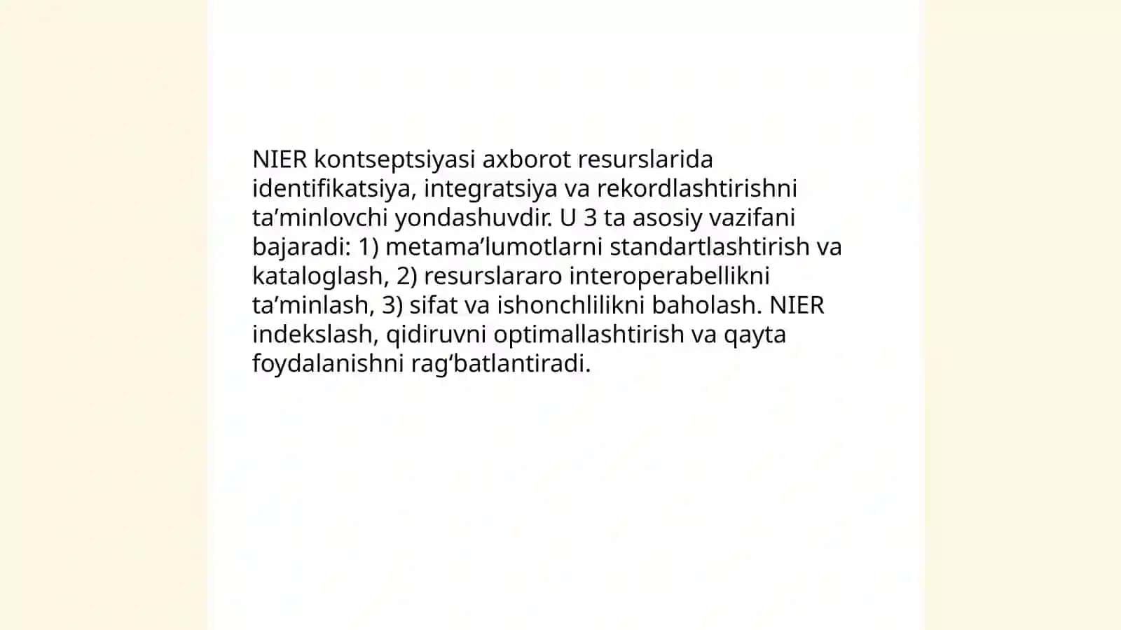 Axborot resurslari sohasida Nier va standartlashtirish 3