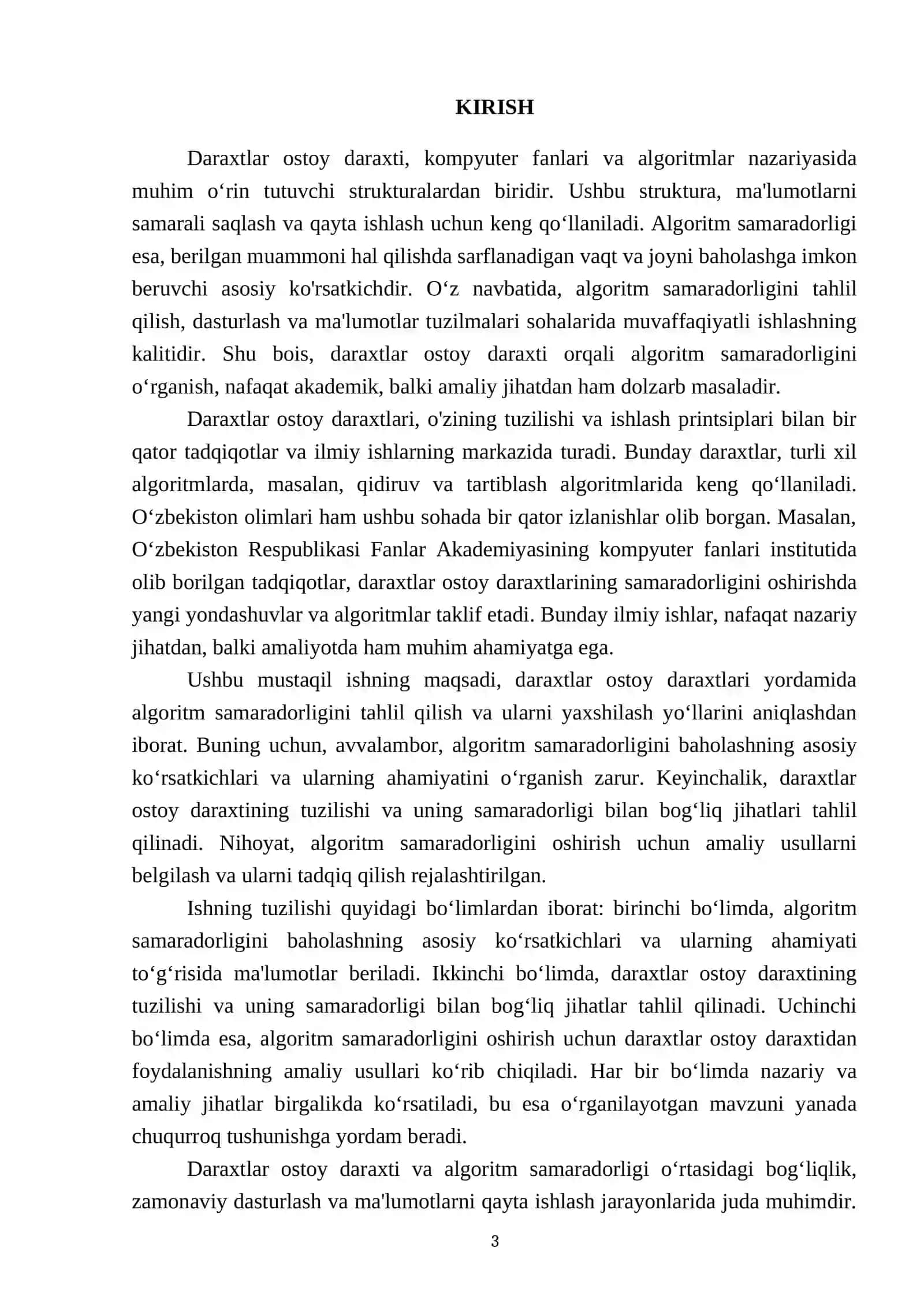 Daraxtlar ostoy daraxti Algoritm samaradorligini tahlil qilish.(Analysis of Algoritm Efficiency) 3