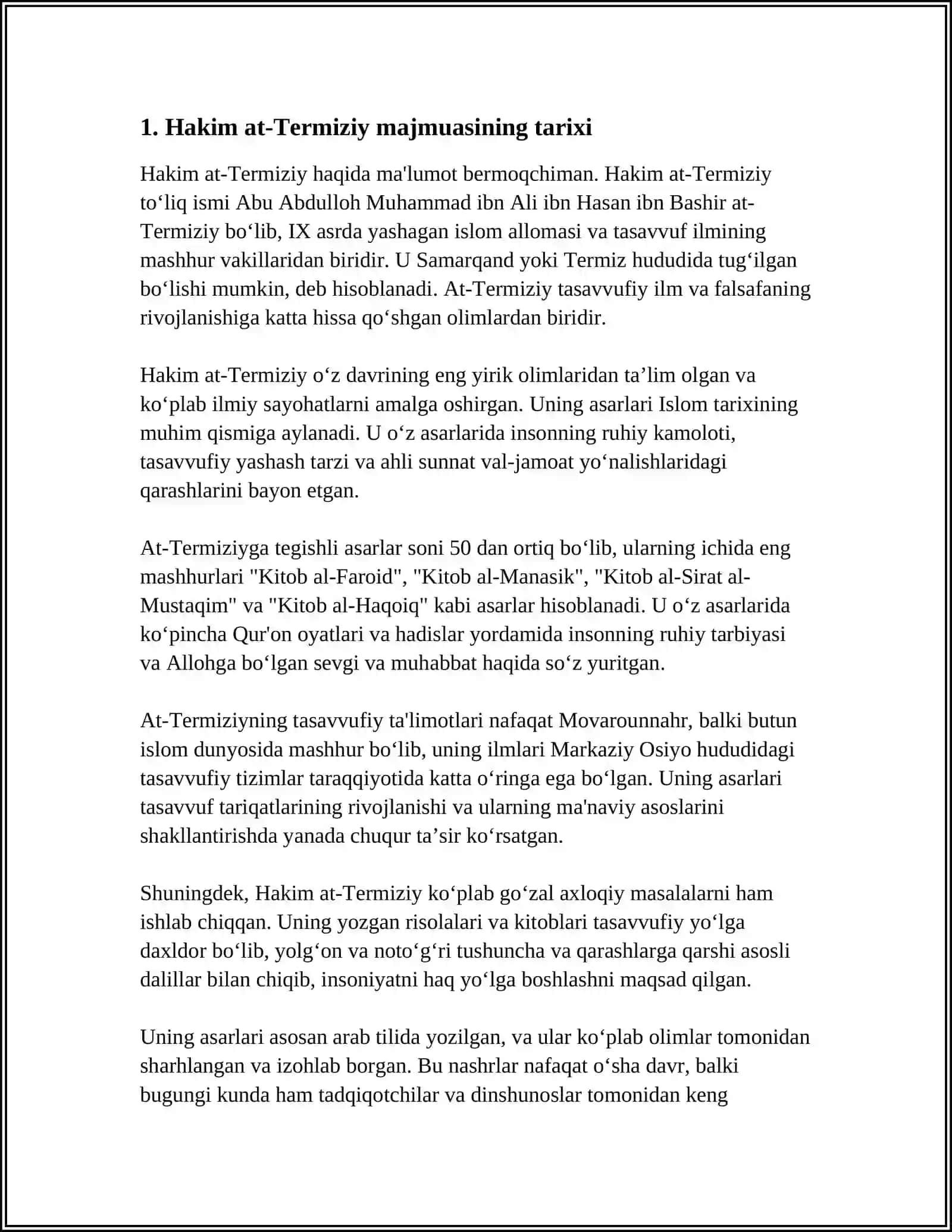 O’ZBEKISTONDAGI MUQADDAS ZIYORATGOHLAR:HAKIM AT-TERMIZIY MAJMUASI QAFFOL ASH-SHOSHIY MAQBARASI HAQIDA TAQDIMOT TAYYORLASH 3