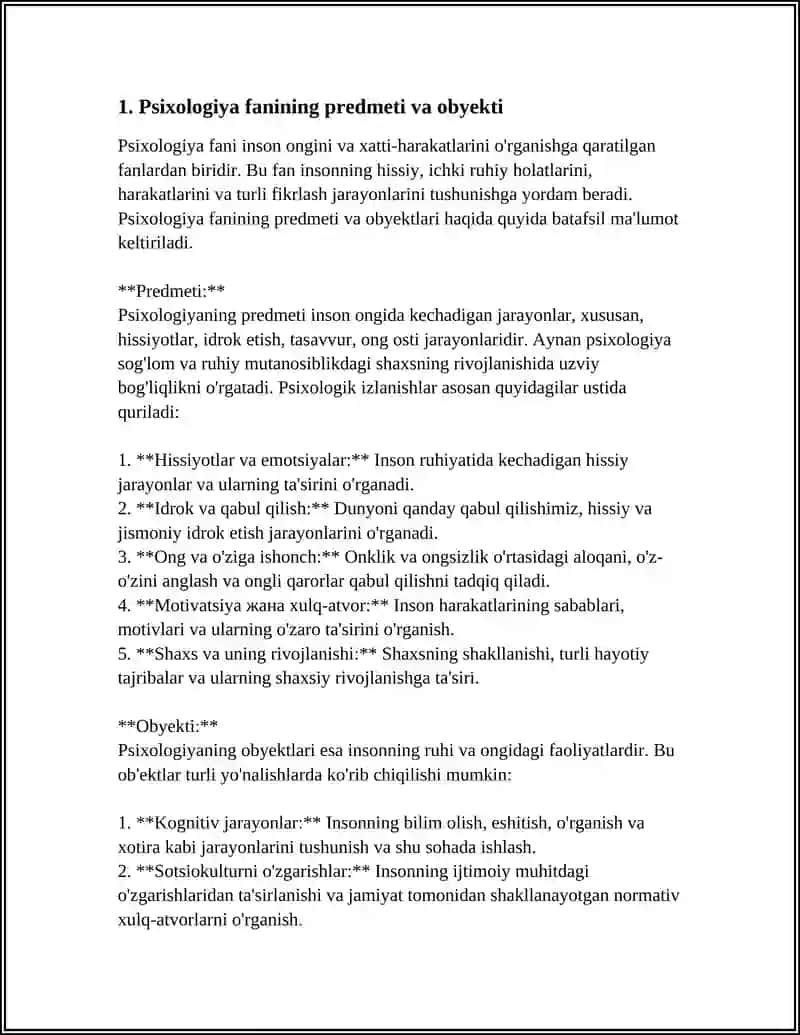 Psixologiya Fanining Predmenti, Vazifalari va Tadqiqot Metodlari 3