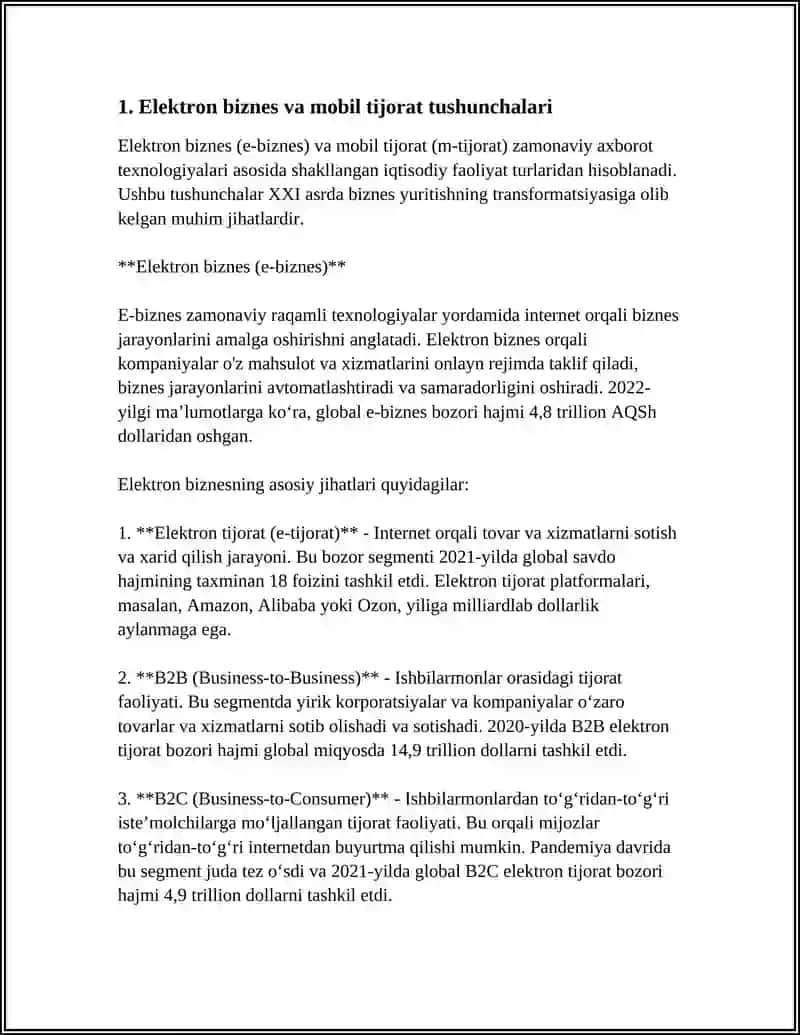 ELEKTRON BIZNES VA MOBIL - TIJORAT TIZIMI ELEMENTLARI BILAN ISHLASH 3