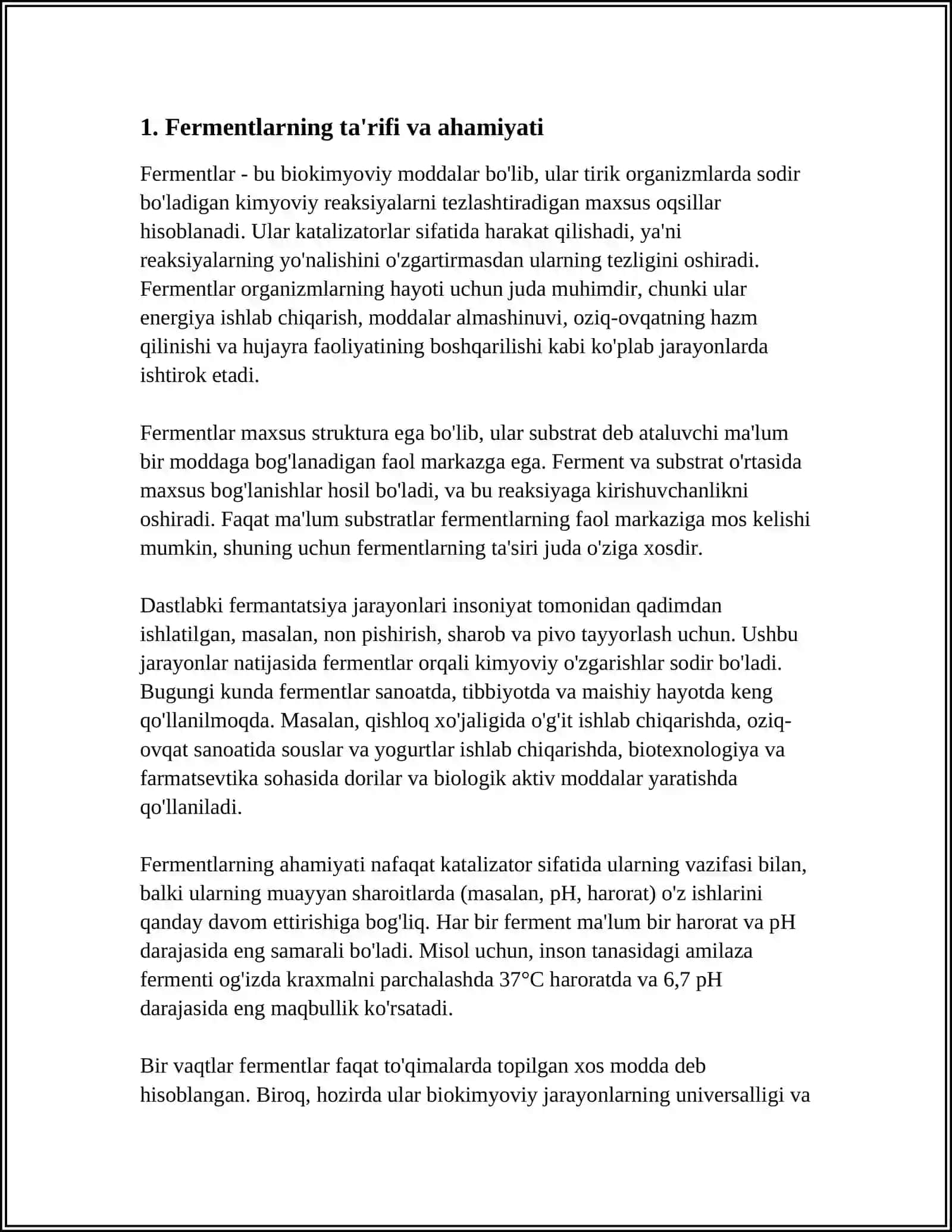 FERMENTLAR. KOFERMENTLAR. SINFLANISHI,TURLARI VA XOSSALARI 3
