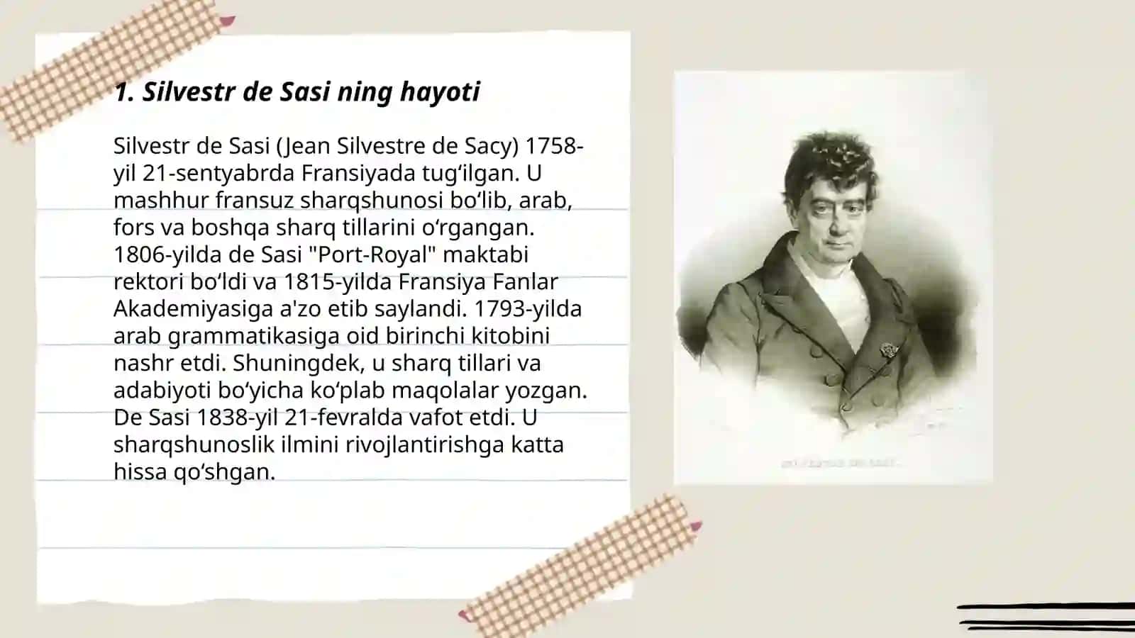 Silvestr de Sasi faoliyatini o'rganish 3