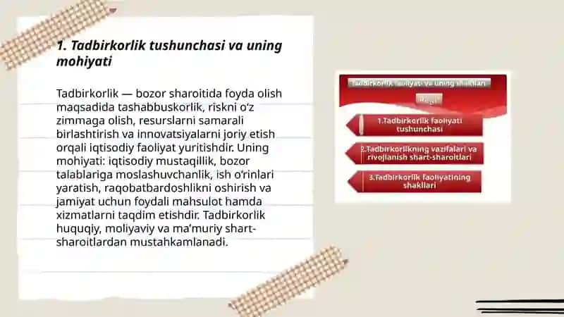Tadbirkorlik faoliyati tushunchasi 3