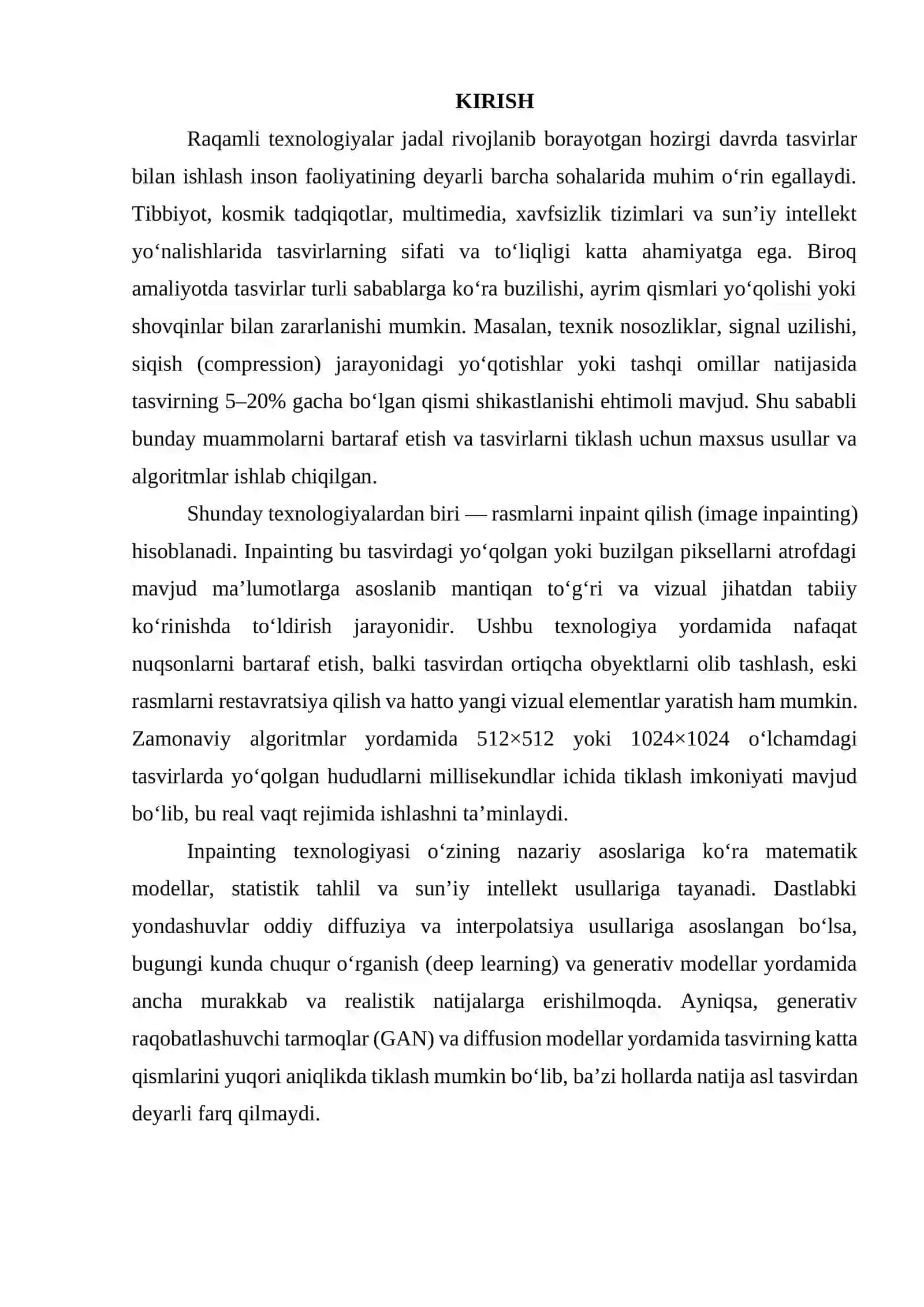 Rasmlarni inpaint qilish. Yo'qolgan yoki buzilgan piksellarni to'ldirish texnikasi 3