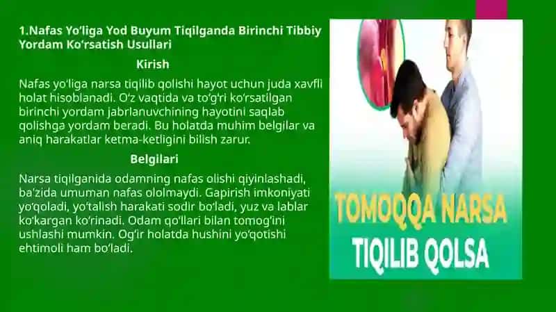 "Nafas Yo‘liga Yod Buyum Tiqilganda Birinchi Tibbiy Yordam Ko‘rsatish Asoslari" 3