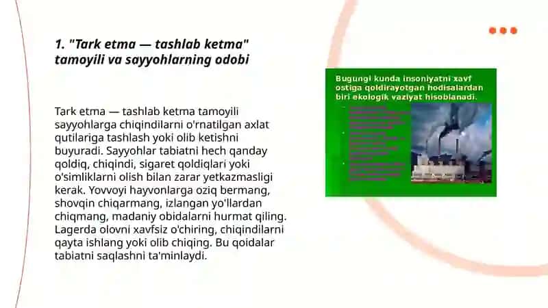 Turizmning tabiatga zarar yetkazmasligi uchun odob-ahloq tadbirlari 3